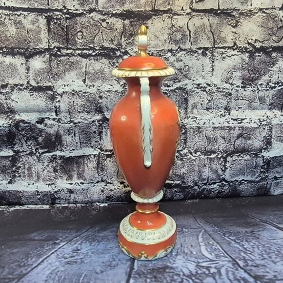 Antique Orange Sevres Style Portrait Porcelain Urn Desdren - Picture 5 of 9